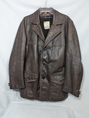 CHAQUETA BLAZER KURLAND STAR MARRÓN FORRADA DE CUERO HOMBRE TALLA L?  VINTAGE Hecho en USA Foto 1 de 4