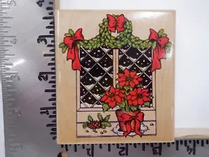 PENNY SCHWARZ 185J YULETIDE FENSTER WEIHNACHTEN POINSETTIEN GUMMI STEMPEL EUC L3829 - Bild 1 von 2
