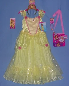 Disney Belle Costume Dress girl 4-6X;7-8-Tiara-Jewelry-Hair Accessory-Purse-LOT  - Picture 1 of 12