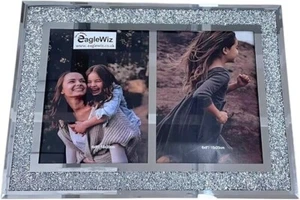EagleWiz Large Double Mirrored Crushed Crystal Diamante Photo Frame 8x6/7x5 IN - Picture 1 of 5