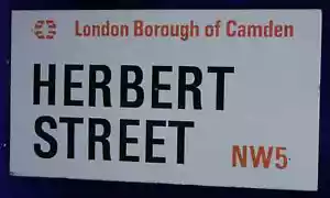 HERBERT STREET NW5 LONDON BOROUGH OF CAMDEN ENAMEL PORCELAIN STREET SIGN - Picture 1 of 4