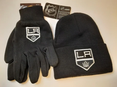 Los Angeles Kings Knit Hat with 2 Tone Non-Slip Utility Gloves NHL Hockey Set Cover