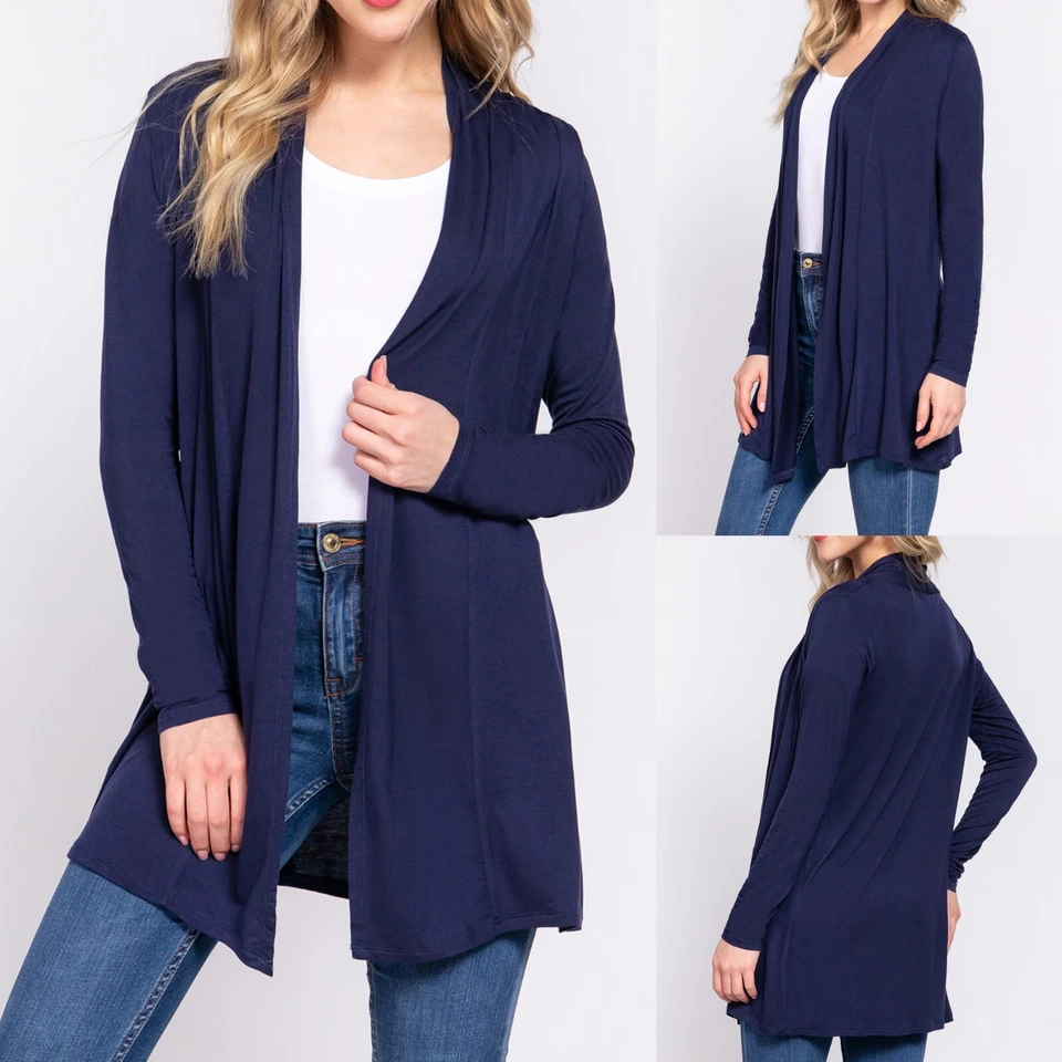 Cárdigan para mujer frente abierto manga larga tejido fino suave capas fluidas Foto 1 de 1