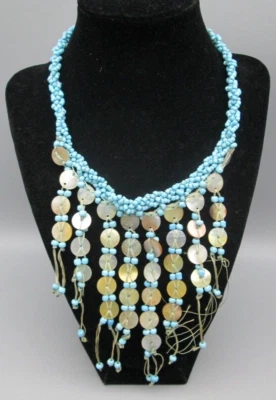 Shell Mother of Pearl MOP Turquoise Color Bead Necklace 14" VTG Estate Tribal - Image 1 of 4