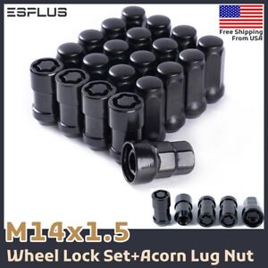 [24] Black M14x1.5 Wheel Lug Nut + Wheel Lock For Colorado Silverado Suburban
