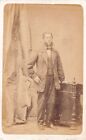 CDV Card Photograph Bearded Man Standing Davenport Desk Victorian