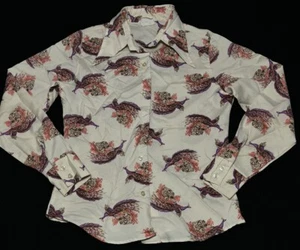 Growing Girl Vintage 70's Mod Abstract Animals Girls Button Front Shirt Blouse - Picture 1 of 9
