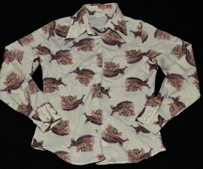 Blusa Camisa Blusa Niña en Crecimiento Vintage Años 70 Mod Animales Abstractos Niñas Botón Frontal Foto 1 de 4