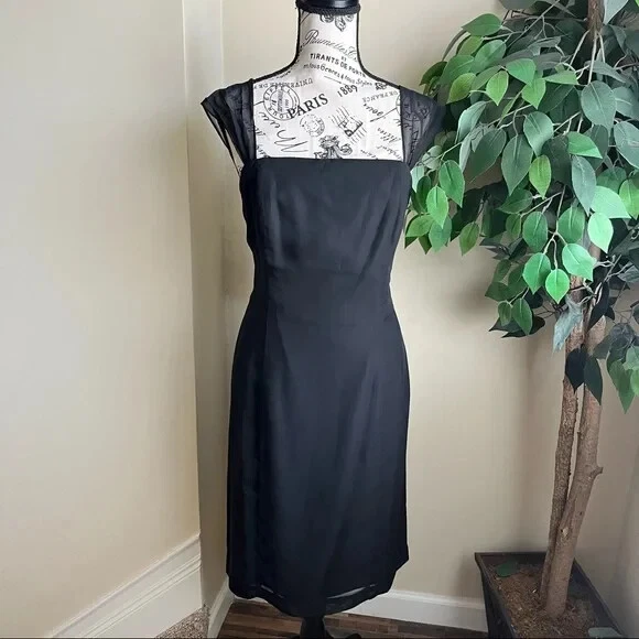Vestido Randolph Duke The Look Vintage Transparente Mangas Gorra Vaina Midi Negro Talla 12 Foto 1 de 4