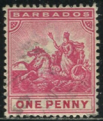 MA11 - Sello de Barbados 1897 Scott # carro de caballo fino usado Foto 1 de 2
