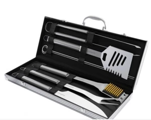 Edelstahl 7 Stück Grill Grillzubehör Aluminium Aufbewahrungskoffer  - Bild 1 von 8