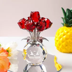 Estatuilla de cristal de siete rosas flores adorno de cristal rosa coleccionable para boda - Imagen 1 de 7