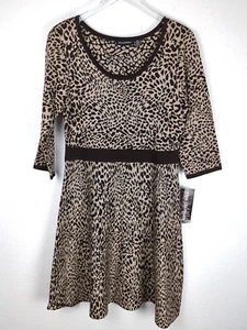 Nina Leonard Pullover Kleid L Leopard Fit & Flare Knielang Mob Wife - Bild 1 von 11