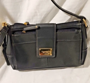 Tignanello Black Leather Shoulder Handbag Purse Crossbody Bag Gold Tone Hardware - Picture 1 of 13