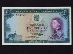 Rodesia: P-26a, 5 libras, 1964 * Reina Isabel II * AU-UNC * - Imagen 1 de 2
