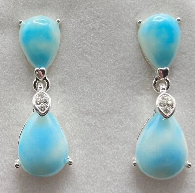 14ct White Gold Marble Diamond Drop Dangle Earrings Anniversary Simulated Fill - Image 1 of 2