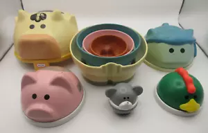 VOLLSTÄNDIGES SET 5 Vintage Little Tikes Nisttier Bauernhof Tier Kuh Schaf Schwein Huhn Maus - Bild 1 von 24
