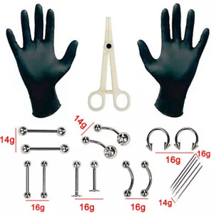 Body Piercing Kit Professional Tool Kit Ear Nose Navel Nipple Needles Set Eye - Picture 1 of 3