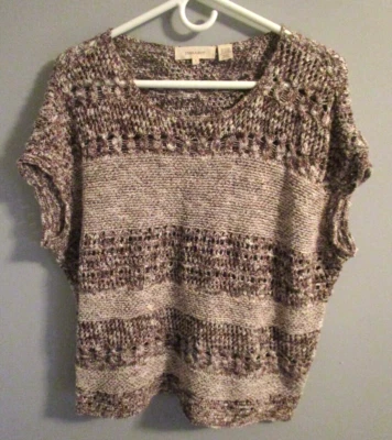 Suéter Pullover INHABIT Beige/Marrón Rayas Manga Casquillo Cuadrado Cuello Redondo - Talla S Foto 1 de 4