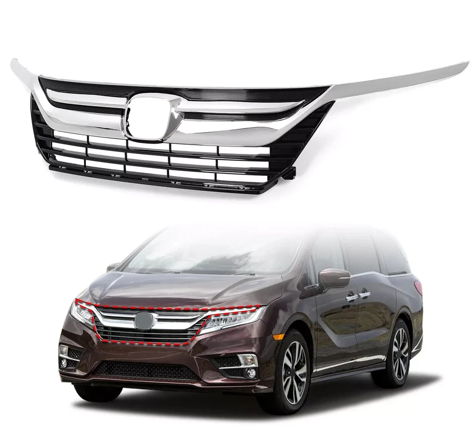 Parrilla superior delantera para Honda Odyssey 2018-2021 + moldeado de párpados de faros cromados Foto 1 de 4