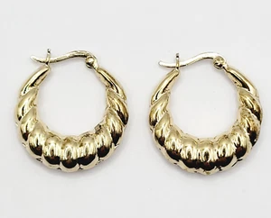 Twist Ribbed Hoop Polished Light Gold Tone Sterling Silver 925 Pierced Earrings - Picture 1 of 21