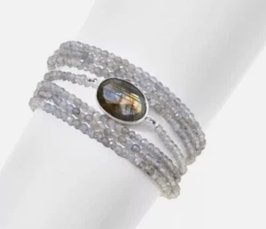 Jay King Gemstone Sterling Silver 7-Row Layer Magnetic Labradorite Bracelet M/L - Picture 1 of 2