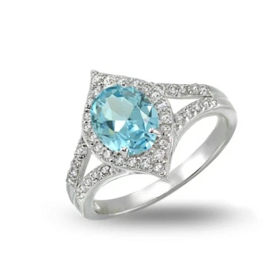 Labor Erstellt Aquamarin Und Cubic Zirkonia Oval Mode Split Schaft Ring - Bild 1 von 4