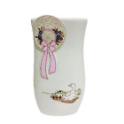 Country Goose Vase Wide Brim Hat Ribbon White Pink Porcelain 3D Taiwan 5.5" VTG