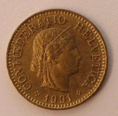 1991 Швейцария 5 Rappen 17,15 мм км # 26c - Изображение 1 из 2