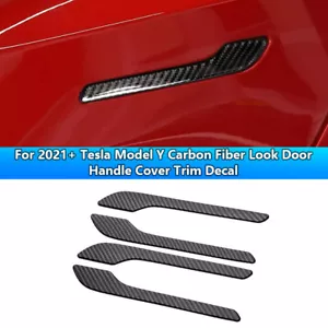 4PCS Carbon Fiber Look Door Handle Decor Trim Overlay Cover For Tesla Model Y - Picture 1 of 10