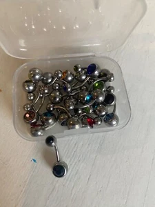 20 Pcs of Assorted Color Gem Ball Steel Belly Button Ring Package - Picture 1 of 2