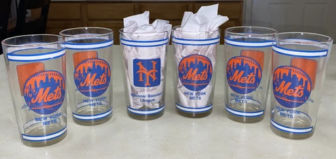 Vintage Set Of Six  New York Mets National Baseball League 5 1/2" Tall Glasses Cover