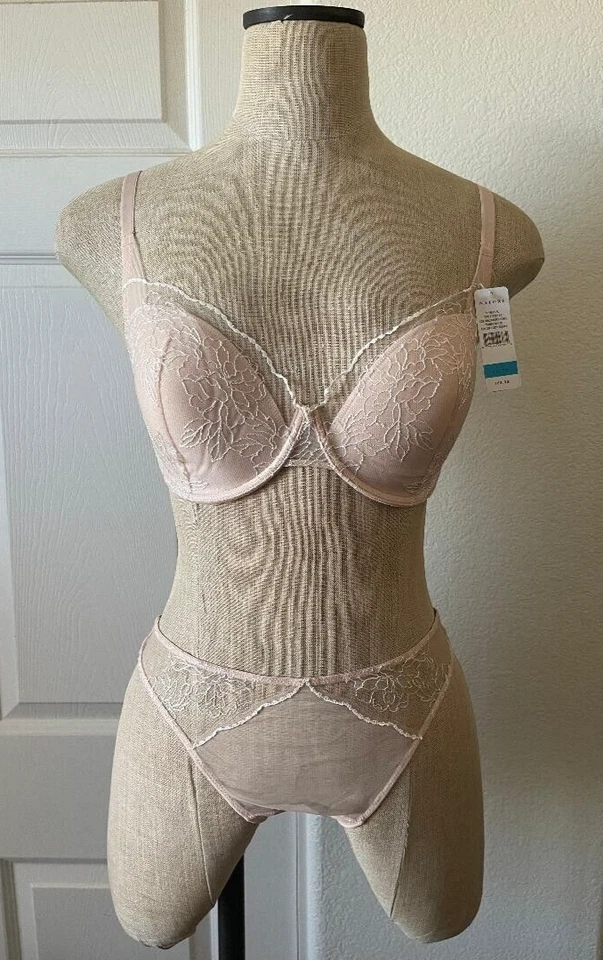 Sujetador Natori ETHEREAL Camafeo Rosa Blanco Cálido Bordado Contorno UW 32 DDD Tanga M Foto 1 de 4