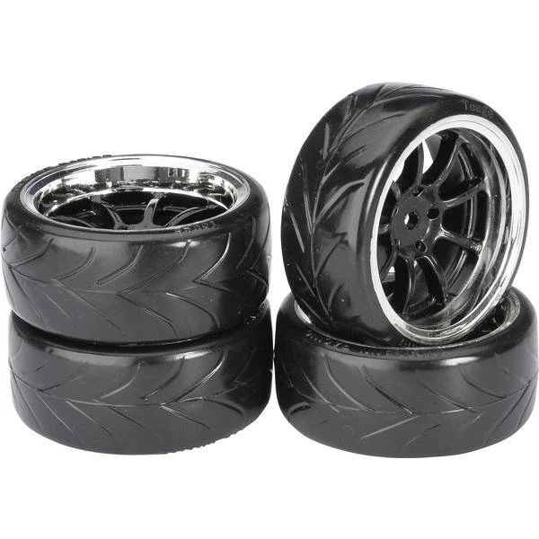 Ruote complete Absima 1:10 auto stradale drifter a 9 raggi nero cromo 4 pz - Immagine 1 di 1