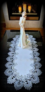 Deckchen Kommode Schal Läufer Silber Grau Spitze Antik Weiß Elfenbein 35" x 16" - Bild 1 von 8