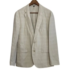 New J Crew Sport Coat Mens 40S Beige Glencheck Irish Linen Cotton Unstructured - Picture 1 of 17