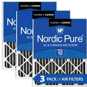 Nordic Pure 20x24x2 Furnace Air Filters MERV 12 Pleated Plus Carbon 3 Pack - Picture 1 of 7