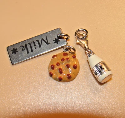 Juego de 3 dijes de plata esterlina con chispas de chocolate, plato de plata LECHE Y LECHE Foto 1 de 3