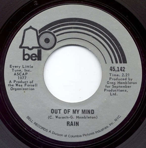 Rain Out Of My Mind 7" Vinyl Record NM US 1971 Bell - Image 1 of 1