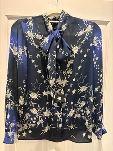 Roberto Cavalli Womens Blue button down Tie Front Silk Blouse Size 40 IT/S - Picture 1 of 5