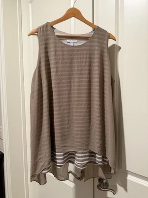 Susan Graver напечатано вязаный бак w сплетенный шифоновое наложение темно пшеницы большой A395087 - Изображение 1 из 4