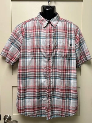 Marmot Red Gray Plaid Shirt Mens XL Short Sleeve Button Up Outdoor Front Pocket - Image 1 of 4