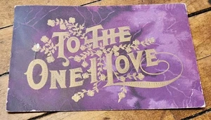 Antike Postkarte 1911 "To The One I Love" lila/gold Design von Decatur IL - Bild 1 von 2
