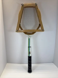 Prensa raqueta tenis madera copa premio Spalding Pancho Gonzales verde azul vintage - Imagen 1 de 7