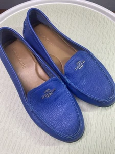 Coach Women Blue Leather Slip-on Loafers Shoes Moccasins.Silver Chariot Horse 8B - Picture 1 of 10