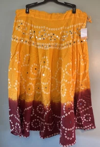 Raj Boho Maxi Skirt Yellow/Dark Red With Sequins OS - Picture 1 of 6