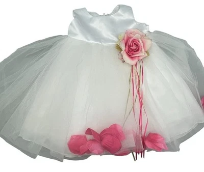 Kids dreams dress puffy big flower strings pearls hanging flower petals tie medi - Image 1 of 4
