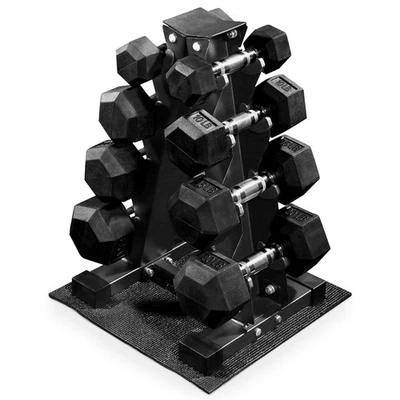 BALANCEFROM FITNESS BalanceFrom Dumbbell Set with Stand, Rubber Encased Home Gym Hand Weights, 100lb