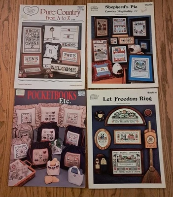 Cross Stitch Pattern Booklet Lot of 4 Pure Country, Shepherd's Pie, Pocket Books - Image 1 of 4