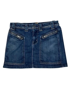 7 For All Mankind 裙子女式 26 蓝色牛仔 A 字拉链口袋拉链门襟迷你 — 第 1/4 张图片